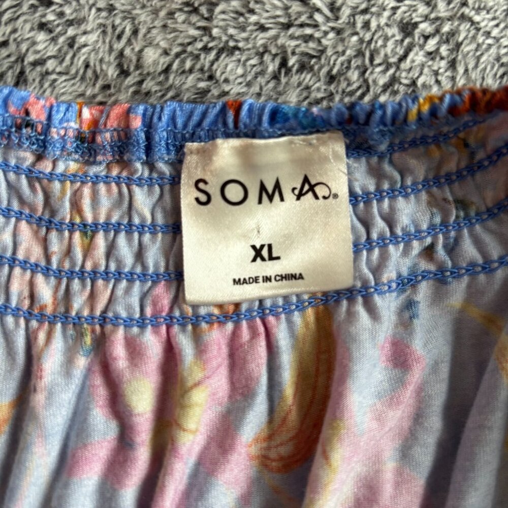 Soma Women Dress Sz XL Blue Floral Flutter Sleeve Boho Bloomcore Comfort 18182x - Picture 3 of 9